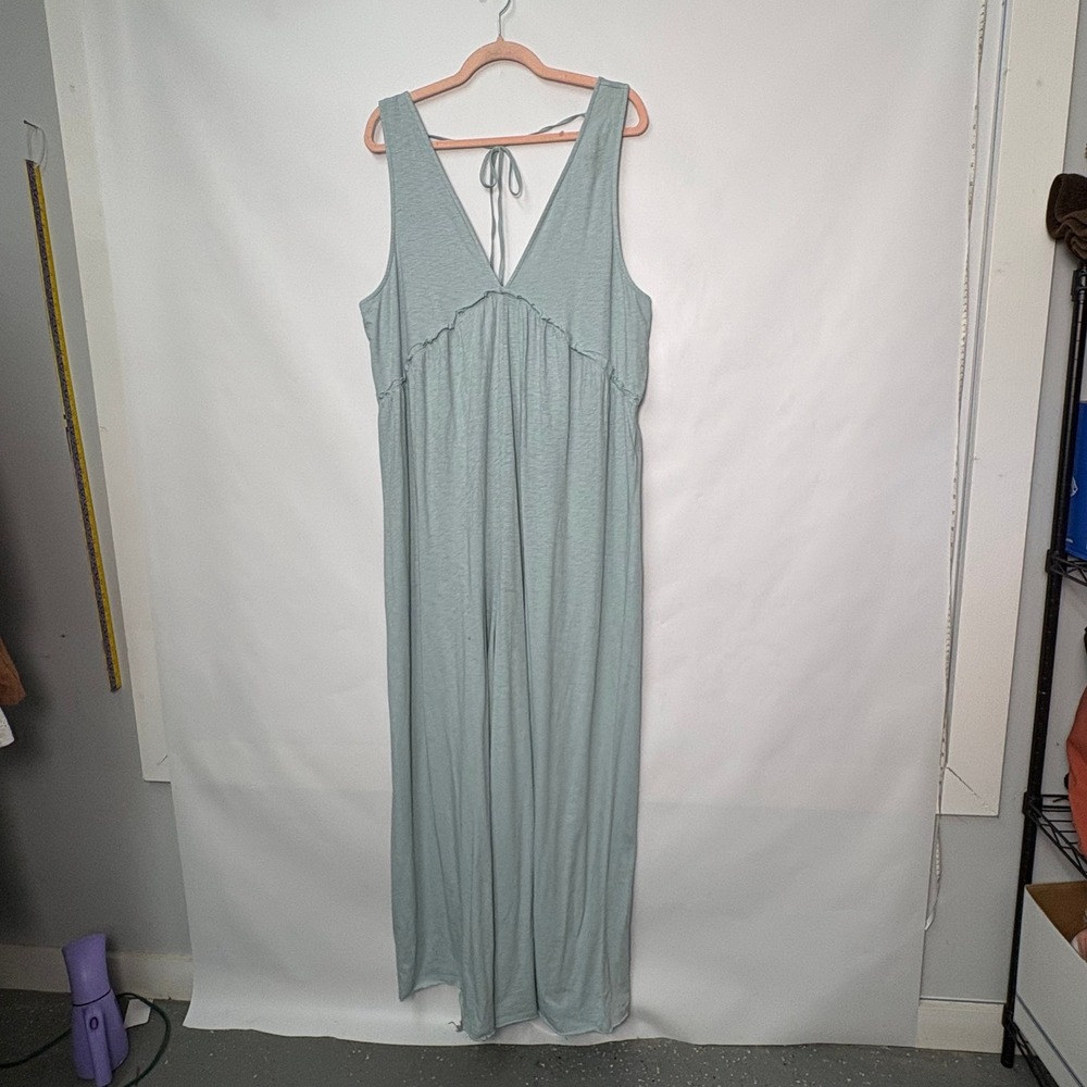 American Eagle Baby Blue Wide Leg Jumpsuit V-Neck Open Back Cotton XL
